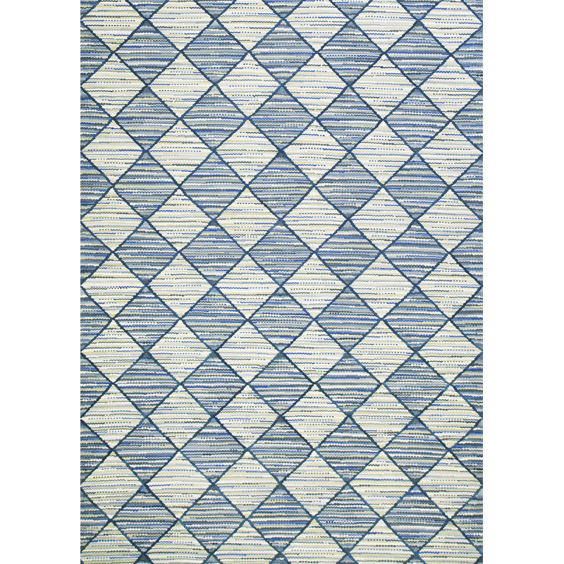 Tapis bleu / gris en laine noué à la main de conception unique 6 pi x 9 pi