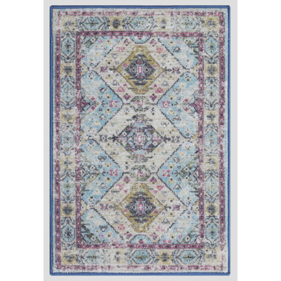Lyanne Washable Non-Slip Blue Area Rug