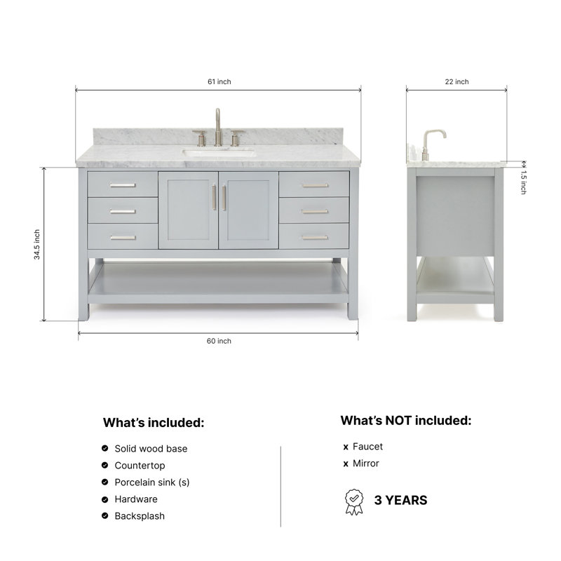 Magnolia Bath Vanity Rectangular Basin S061SCWRV, Gray, Rectangular