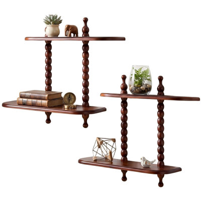 2 Pcs Vintage Floating Shelves for Wall 2-Tiered Wall Mounted