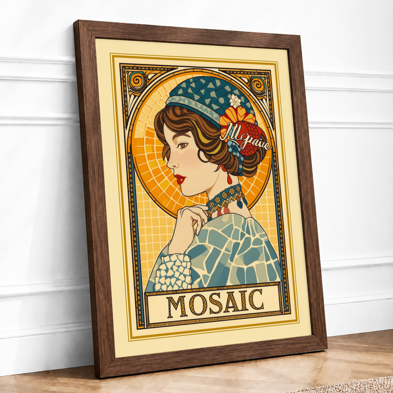 Mosaic Portrait Art Deco - Framed Print, Walnut, A4 - 29.7 x 21.0 cm