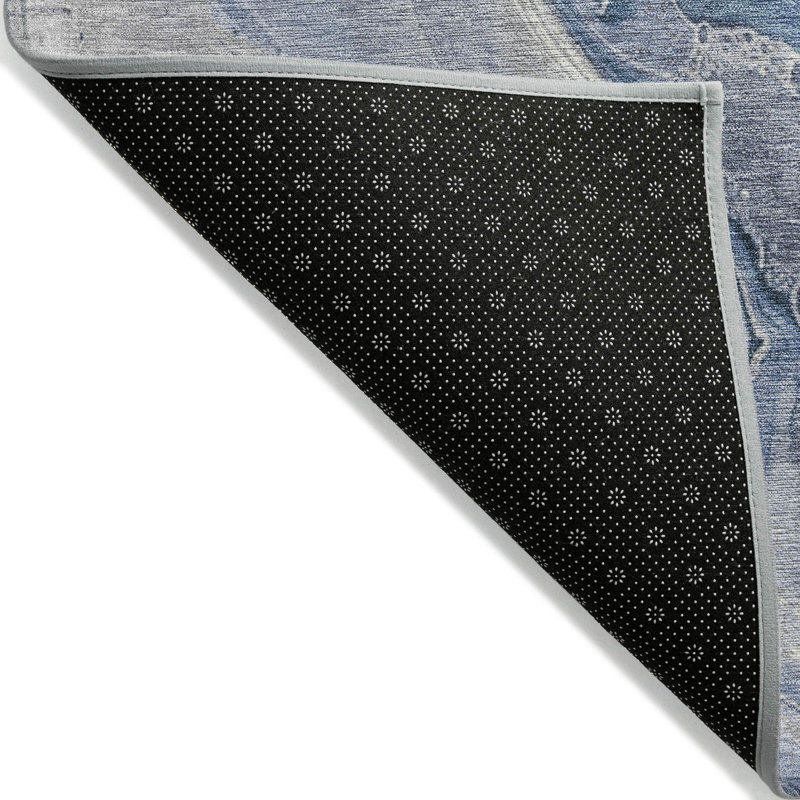 Tapis extérieur lavable abstrait bleu et ivoire 9 pi x 12 pi denim