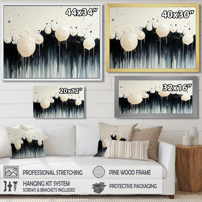 «Black White Wave», volcanique rythmique, art mural, Reproduction encadrée d'une seule photo, H 24 po x l 32 po, Blanc