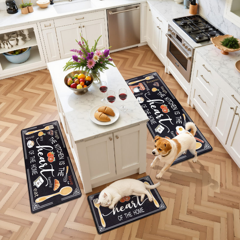 Ensemble de 3 tapis de cuisine Farmhouse, Noir