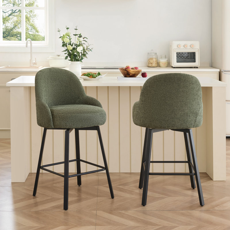 Modern Upholstered Swivel Counter Stool, Green