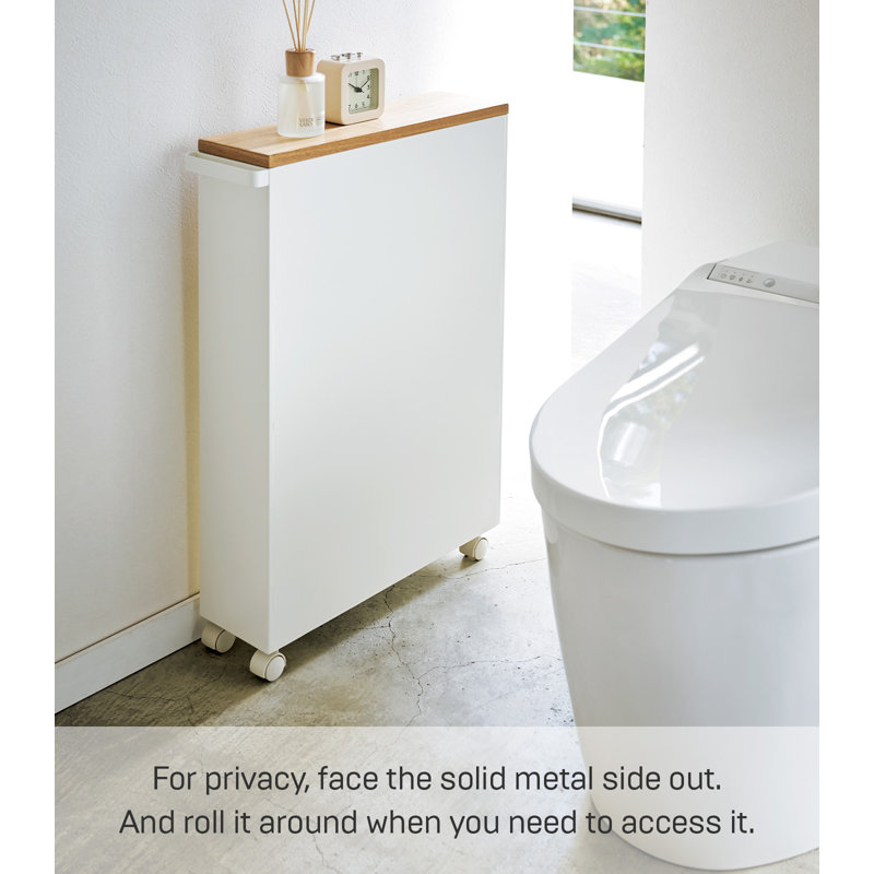 Slim White Wood Adjustable Rolling Bathroom Storage Cart