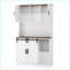 Bar ferme avec porte de grange coulissante, buffet café rustique blanc | Panneau de fibres à densité moyenne | Ports USB / AC