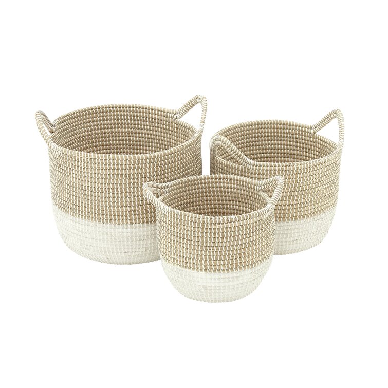 Mdesign Woven Seagrass Home Storage Basket With Lid, Set Of 3