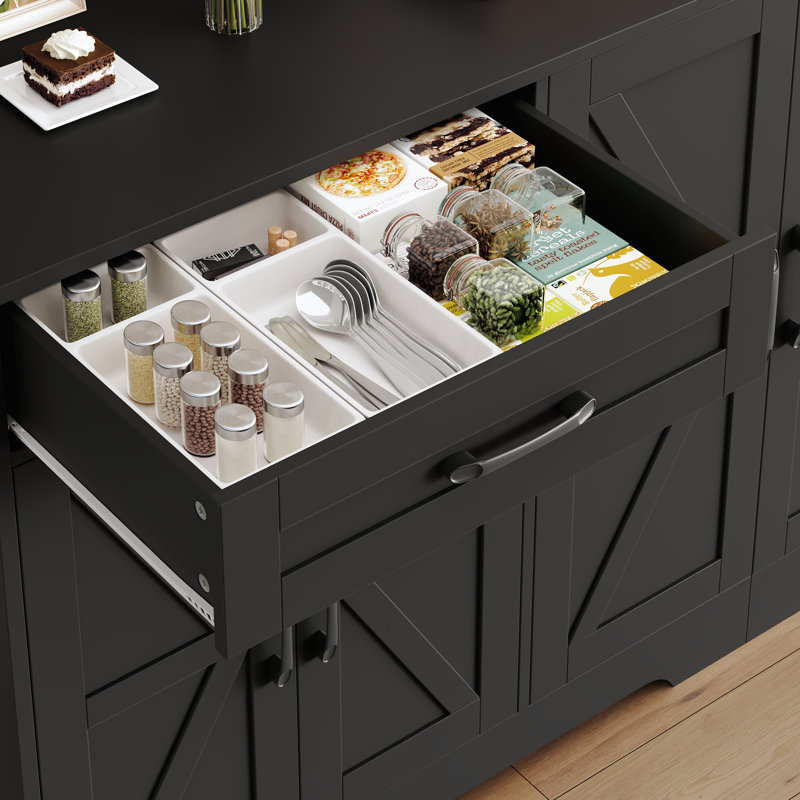 Grand buffet 71 po avec 2 tablettes réglables et 2 grands tiroirs, Noir