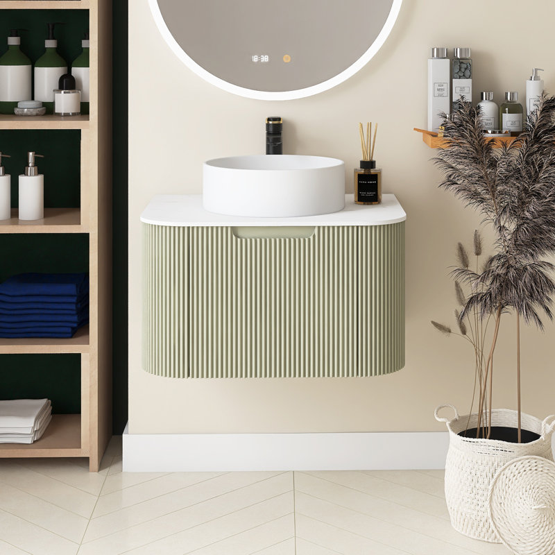 Meuble-lavabo mural simple 24 po x l 19 po x H 19 po avec comptoir en marbre, Vert clair