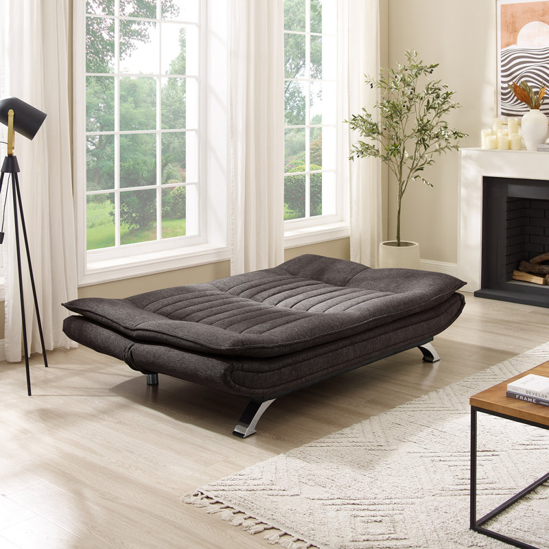 Bridglal 196.1Cm Wide Tight Back Convertible Sofa, Black Polyester Blend