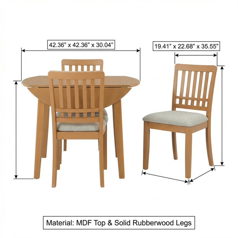 Ensemble de table de salle à manger 3 pièces pour 2 personnes, Brun pâle
