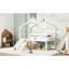 Lit simple mezzanine bas avec glissade, échelle, garde-corps de sécurité, structure de toit de maison, blanc-129858794