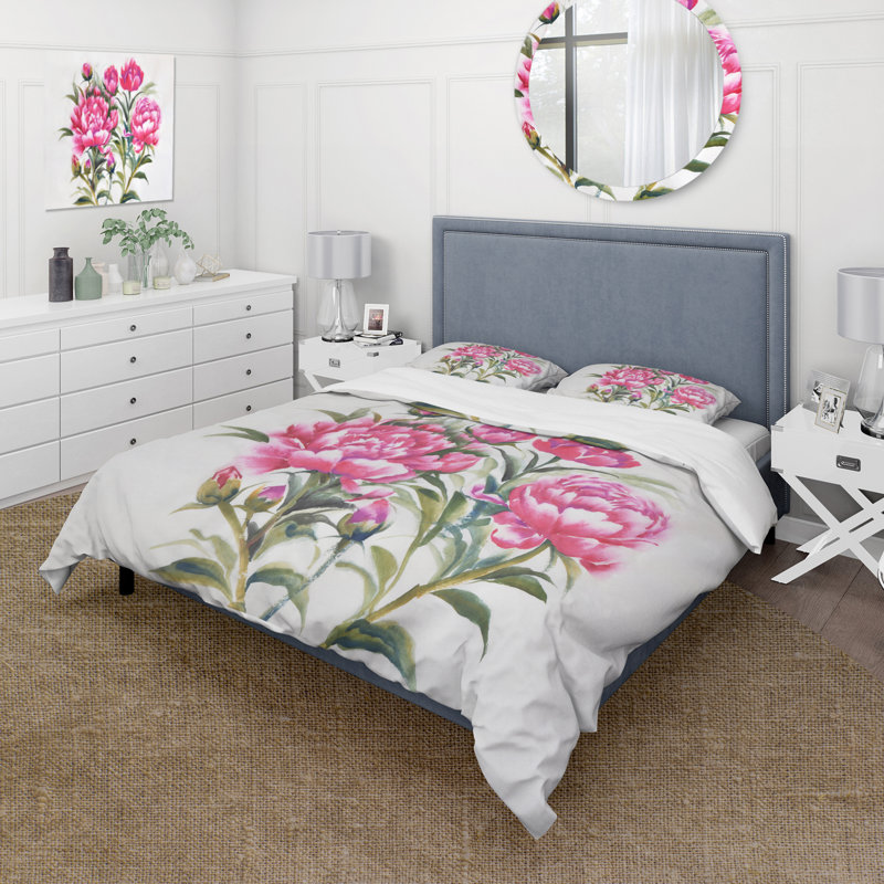 Mauve pivoines Bush I - ensemble de housse de couette traditionnel - microfibre de polyester
