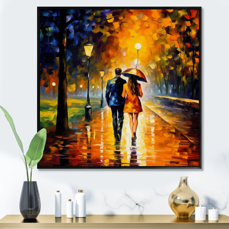 " Couple Romance In Paris ", Black Floater Frame, 16" H x 16" W x 1" D