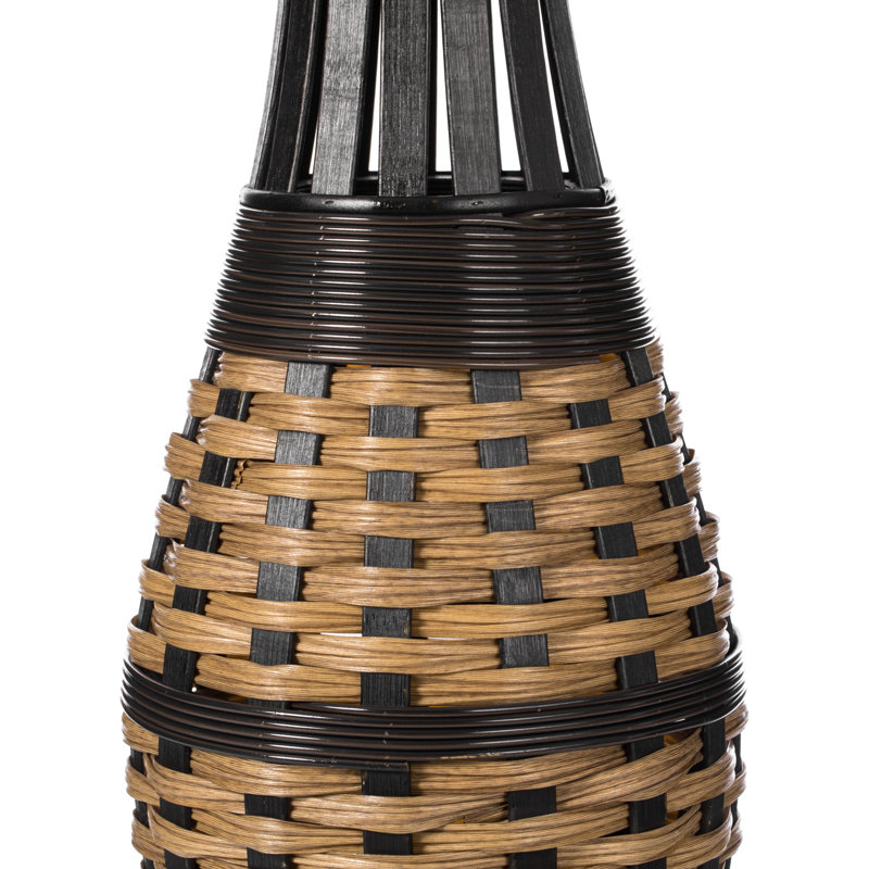 Herren Antique 34-inch-Tall Trumpet Style Floor Vase - Bamboo Rope Accent - Rich Brown Finish