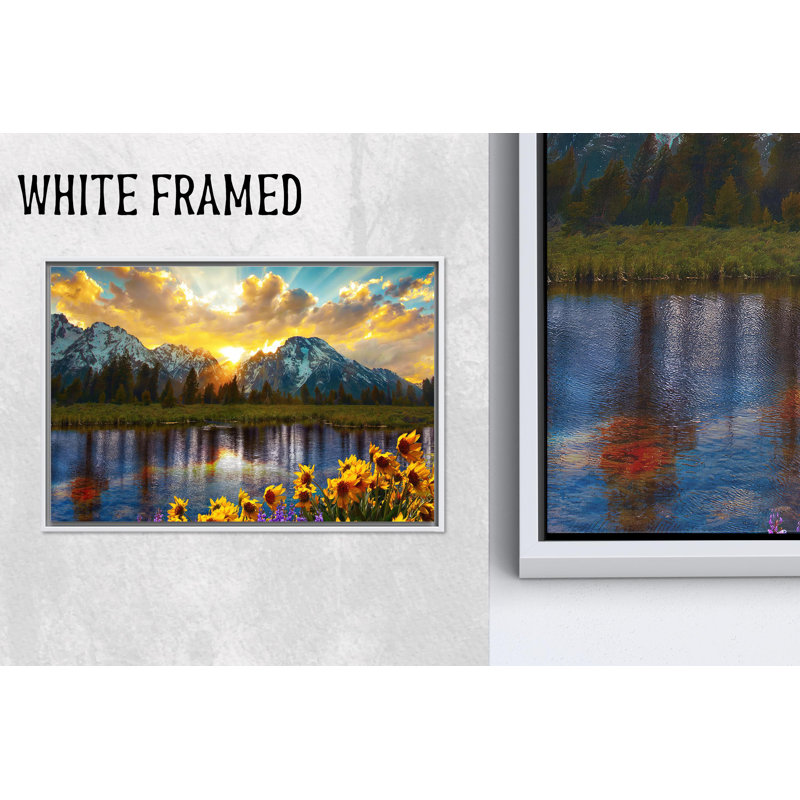 Toile imprimée: Grand Teton Sunset avec motif de paysage floral, 1P, H : 63,1 x L : 102,4 pouces