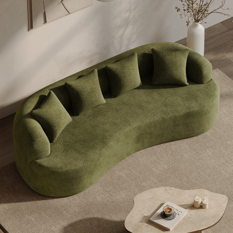 Canapé incurvé désossé en mousse à haute densité et sans assemblage requis, H 24,5 po x l 106,5 po x P 41 po, 3, Vert