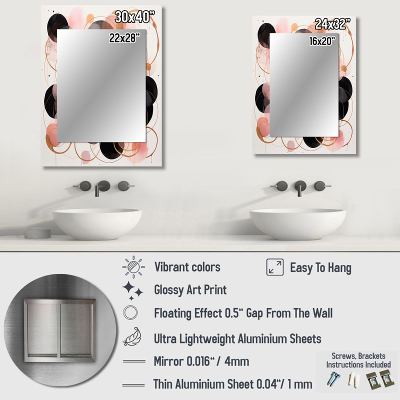 Dreams Of The Heart Watercolor Vintage Pink Gold - Geometric Mirror, Pink Unique Wall Mirror, Printed Metal Art, 32" x 24"