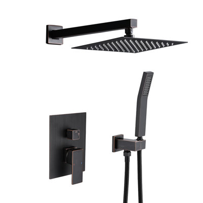 Douche en bronze huilé avec pomme de pluie naturelle de 10 po et douchette à main pour système de salle de bain et robinet à fixation murale