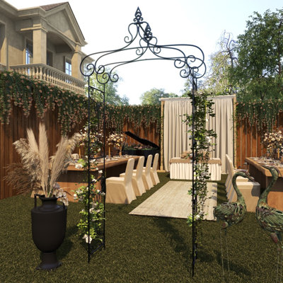 Coletin Metal Indoor Outdoor Arched Scroll Black Garden Arbor with Finial