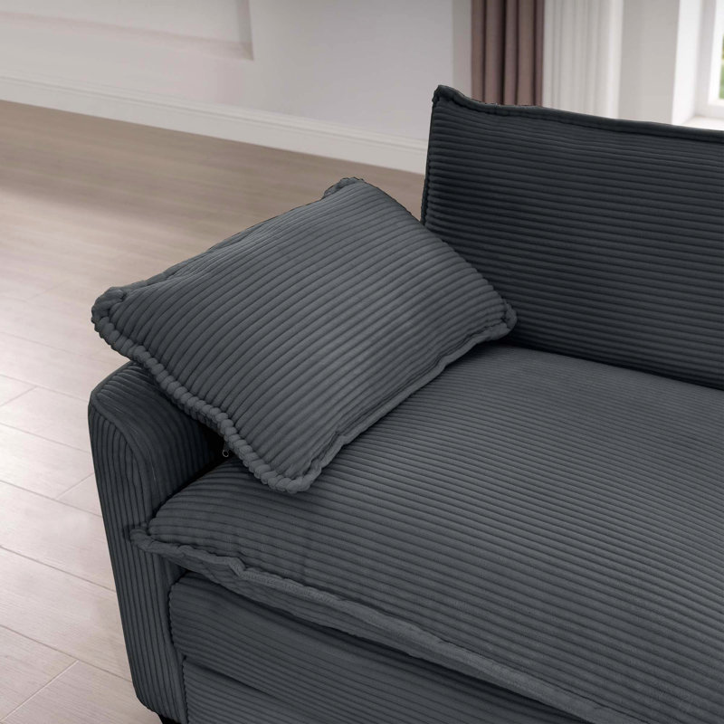 Ensemble de canapé chaleureux et confortable avec coussins et coussins moelleux, tissu en velours côtelé, Velours côtelé gris
