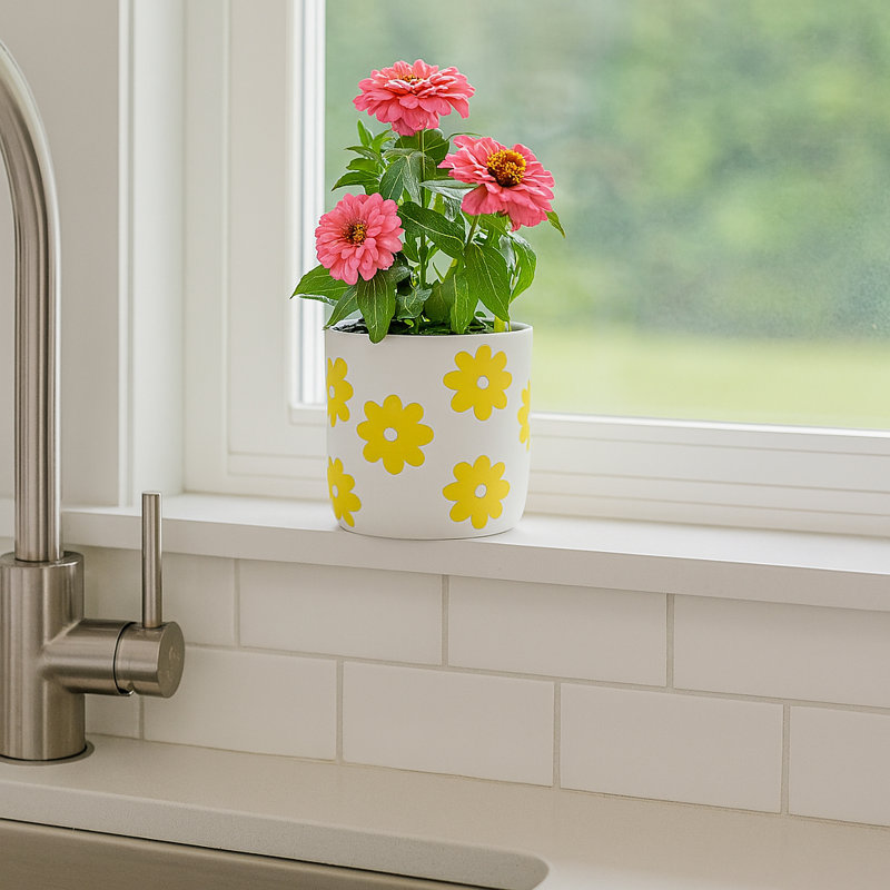Pot de fleurs en céramique en grès avec motif floral surélevé - pot simple décoratif moderne pour la présentation élégante de plantes d'intérieur, décor polyvalent pour la maison ou le bureau