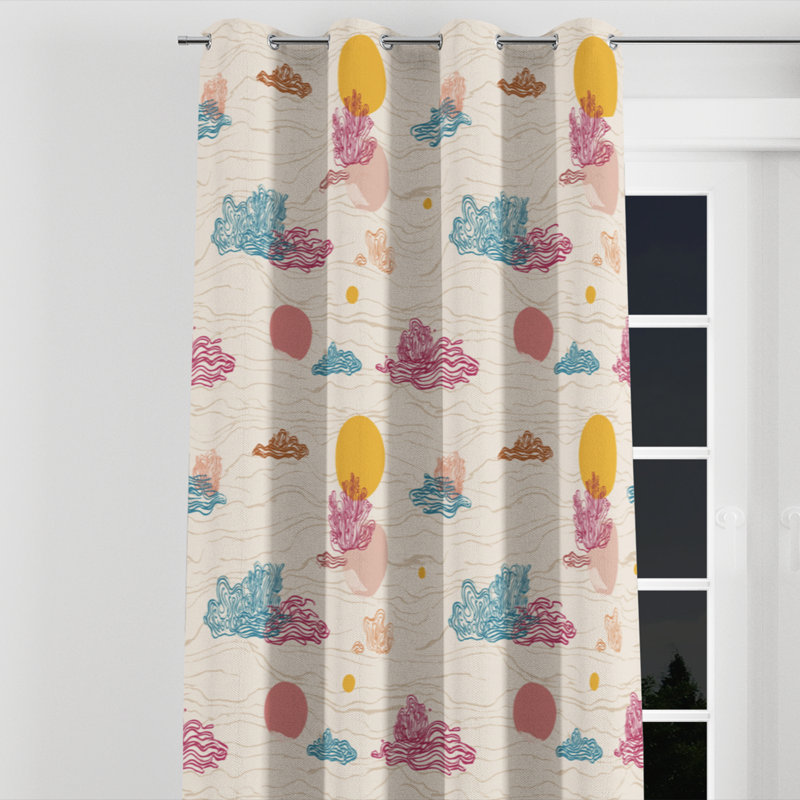 Rideaux abstraits pour chambre à coucher - Rideau à œillets motif bord de mer - 1 panneau, L 52 po x L 120 po