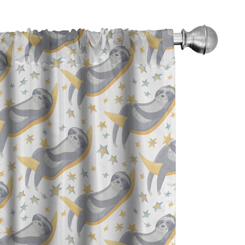 Rideaux 4 panneaux East Urban Home Dream, paresseux animaux sur lune, orange pâle et blanc, L 56 po x L 95 po