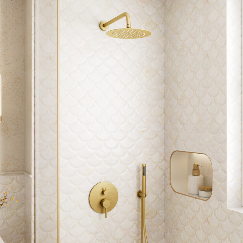 Système de douche Crozet à pression équilibrée avec pomme de douche à pluie ronde de 10 pouces et douche à main (valve incluse)