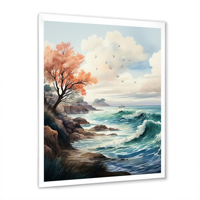 Paysage marin capturant l'esprit côtier I - plage, art mural, Cadre photo blanc, H 20 po x l 12 po x P 1 po