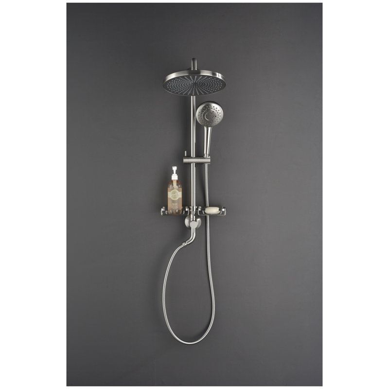 ShowerSpas Complete Shower System with 10-inch Rainfall Shower Head, 4-Function Handheld Shower, Adjustable Slide Bar and Integrated Soap Dish in Brushed Nickel