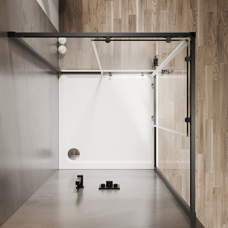 34"D x 34"W x 72"H Framed Square Corner Shower Enclosure with single aluminum and 1/4"Clear Tempered Glass, Matte Black
