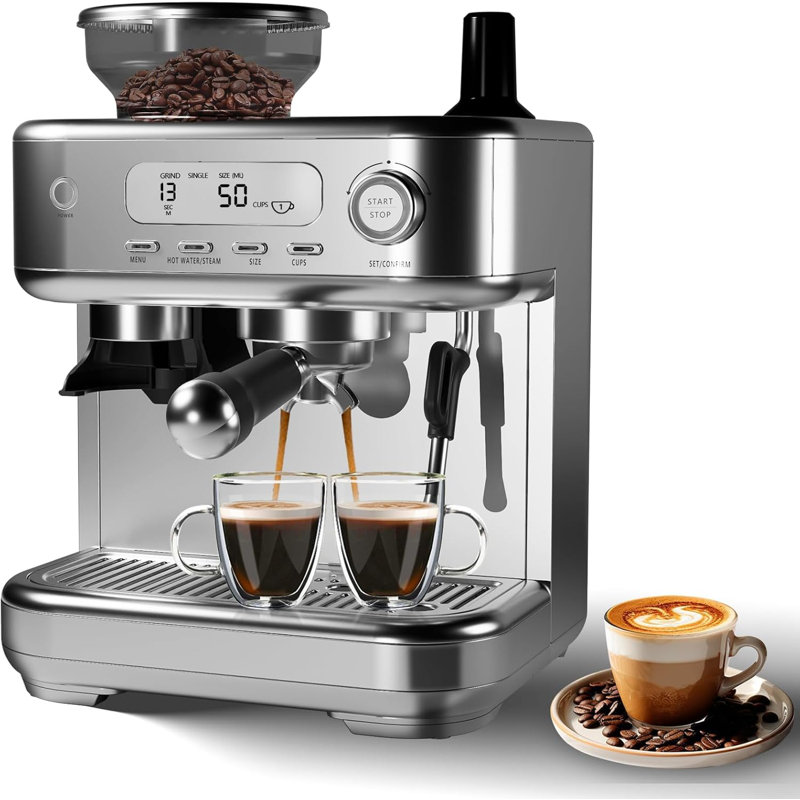 15 Bar Espresso Machine with Steam Wand & Milk Frother, PID Temperature Control, LCD Display, 78 oz Water Tank, 1350W - Latte, Cappuccino & Barista Coffee Maker