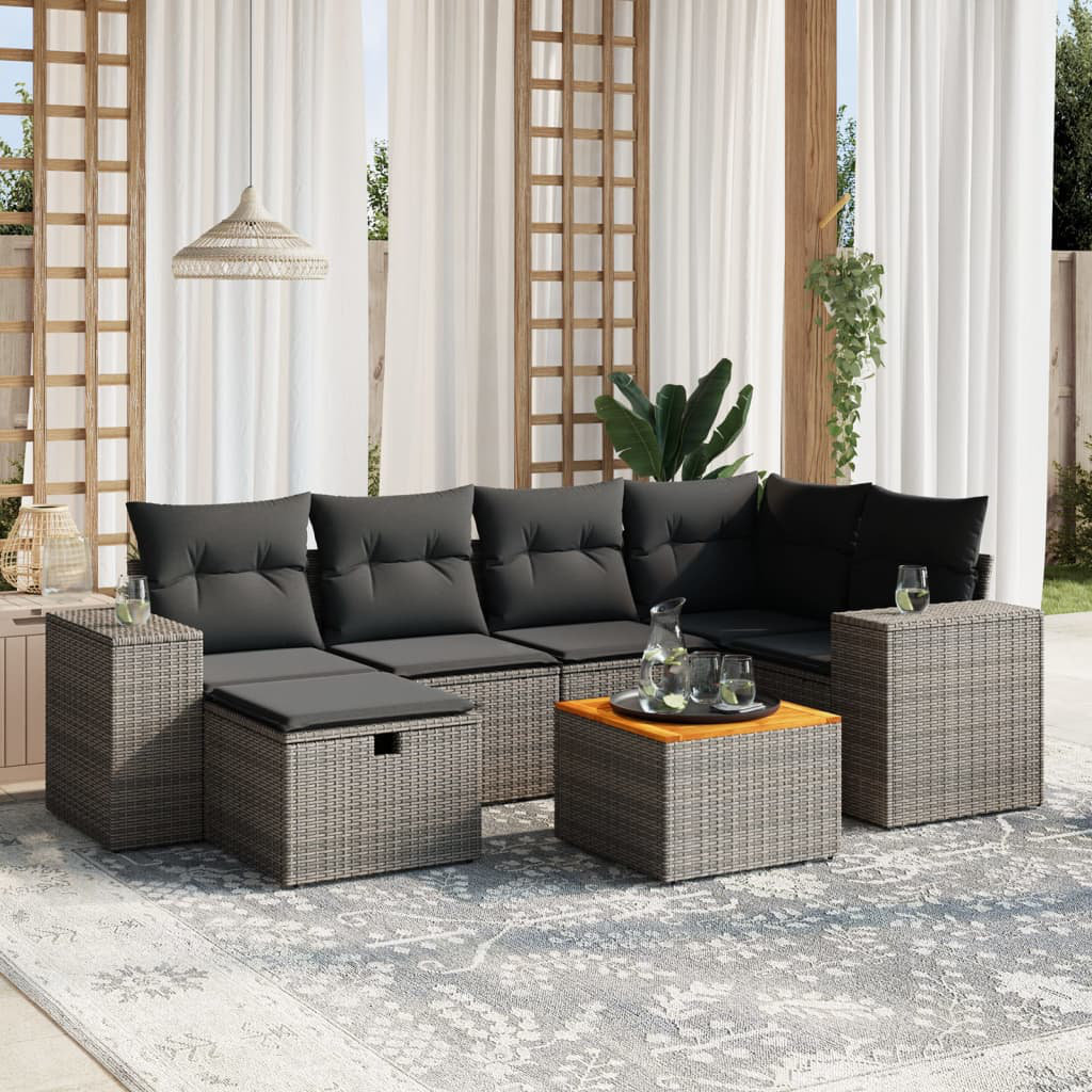 Vidaxl 7-Tlg. Garten-Sofagarnitur Mit Kissen Schwarz Poly Rattan