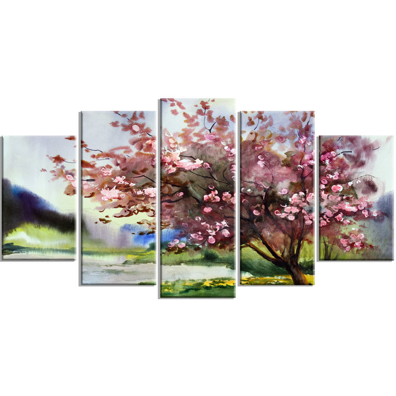 «Tree with Spring Flowers», ensemble de 5 toiles tendues