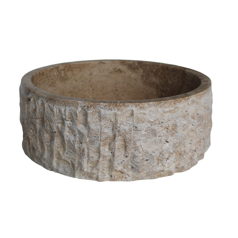 TashMart 16'' Travertine Circular Bathroom Sink, Afyon Noce