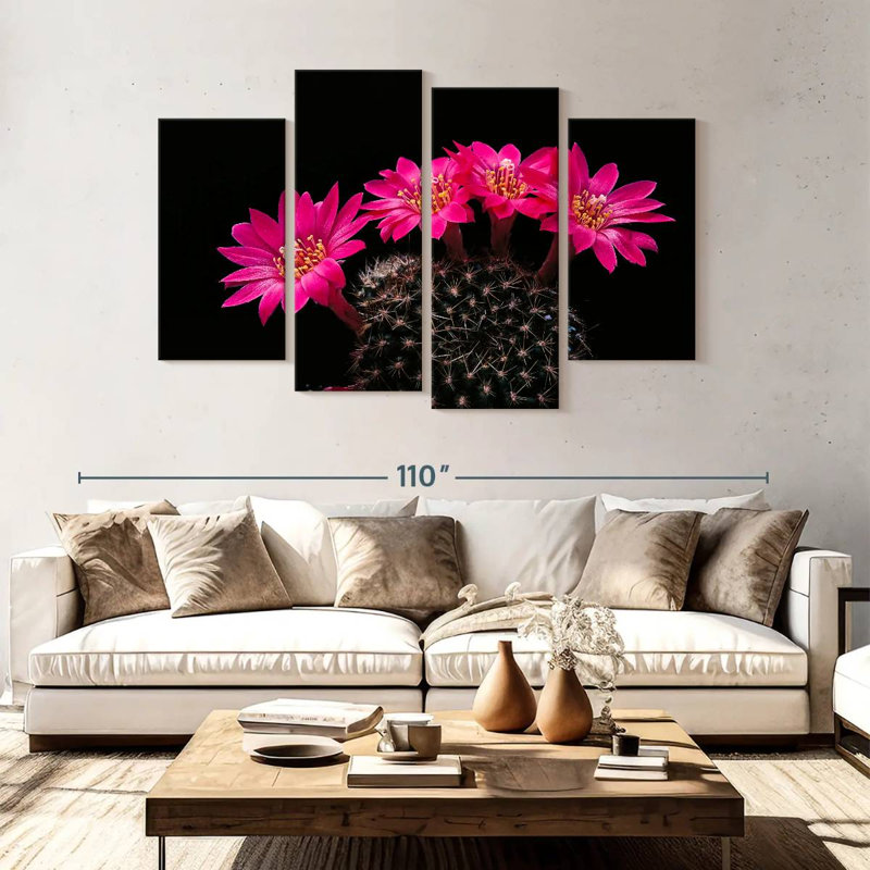Fleurs de cactus roses Harnek, H 54 po x l 84 po