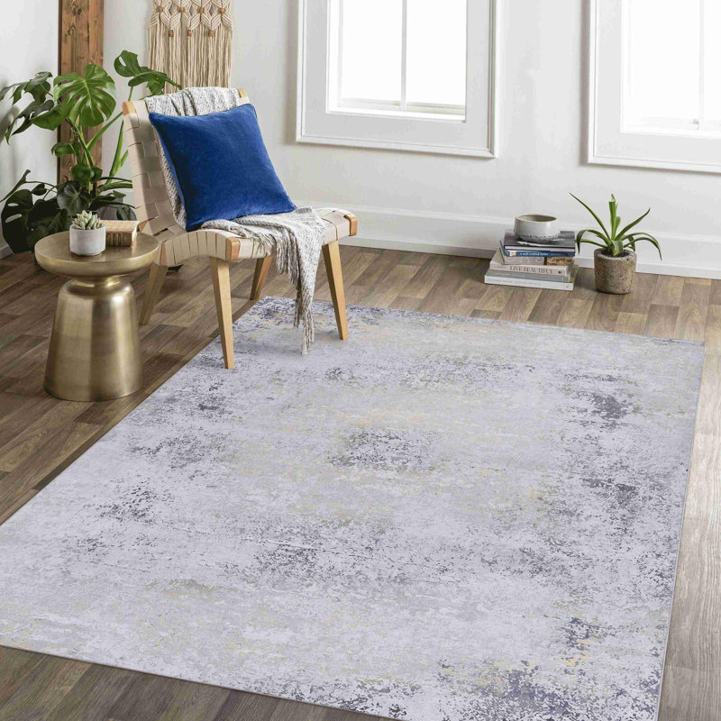 Gray Washable Area Rug, Rectangle 6' x 9'