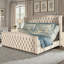 Grand lit ajustable DuJuan H 50,8 po avec garniture cloutée et tête de lit capitonnée, crème-934821841-934821845