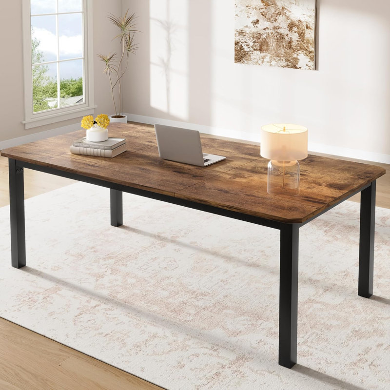 Large Dining Table for 6 to 8, 200cm Industrial Kitchen Table with Thick Board, Natural Wood Texture & Chamfer Design, Modern Space Saving Dining Tables for Home, Kitchen, Dining Room - Grey