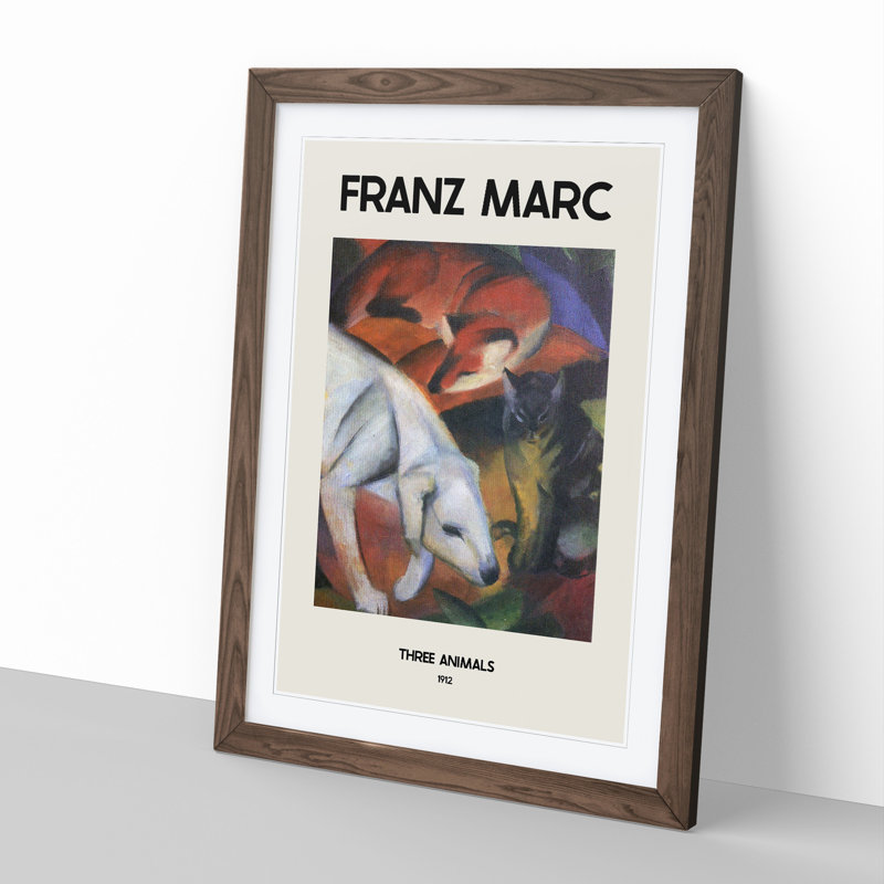 A Dog Cat and Fox by Franz Marc - Picture Frame Painting, Walnut Framed, 36cm H x 27cm W x 2cm D