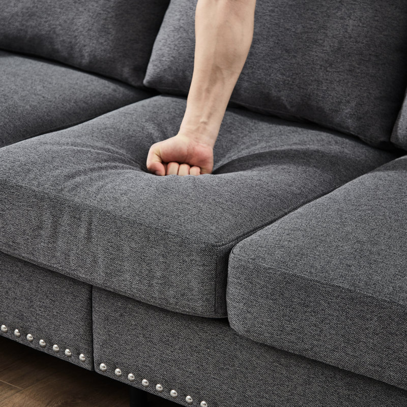 Moderne et confortable 59,5 po 2 places, canapé 100% rembourré, accoudoirs ronds avec rangement, structure en bois massif, coussin éponge haute densité à ressorts ensachés, housses de coussin amovibles de style classique
