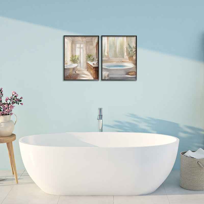 Ensemble de giclée encadrée 2 pièces pour salle de bain Serenity Bath, design par Kim Allen, H 14 po x l 22 po