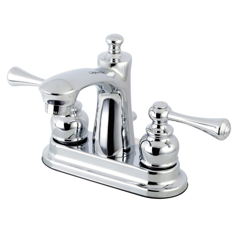 Robinet de salle de bain central à 4 poignées à 3 trous à fixation sur le comptoir en laiton Kingston, Chrome poli