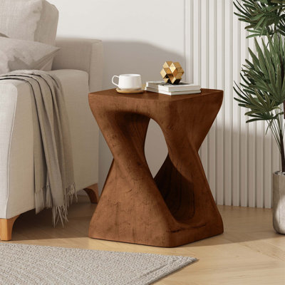 MGO Twist Shape Side Table, Wood-Like Texture, Natural Colour, Durable and Weather-Resistant for Indoor and Outdoor Use