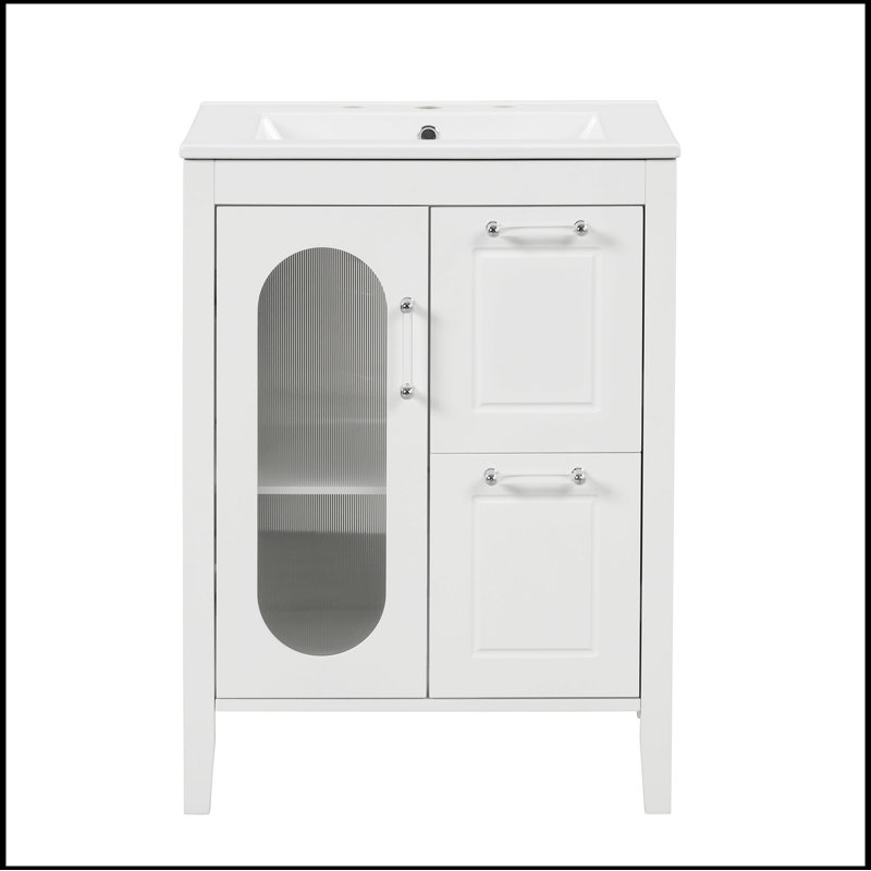 Meuble-lavabo simple 24 po avec plateau en céramique Salinder, Blanc