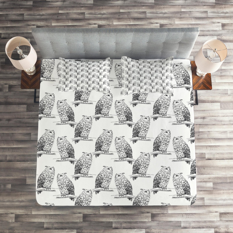 Owl Farmhouse / Country Polyester Coverlet, King Bedspread + 2 Shams