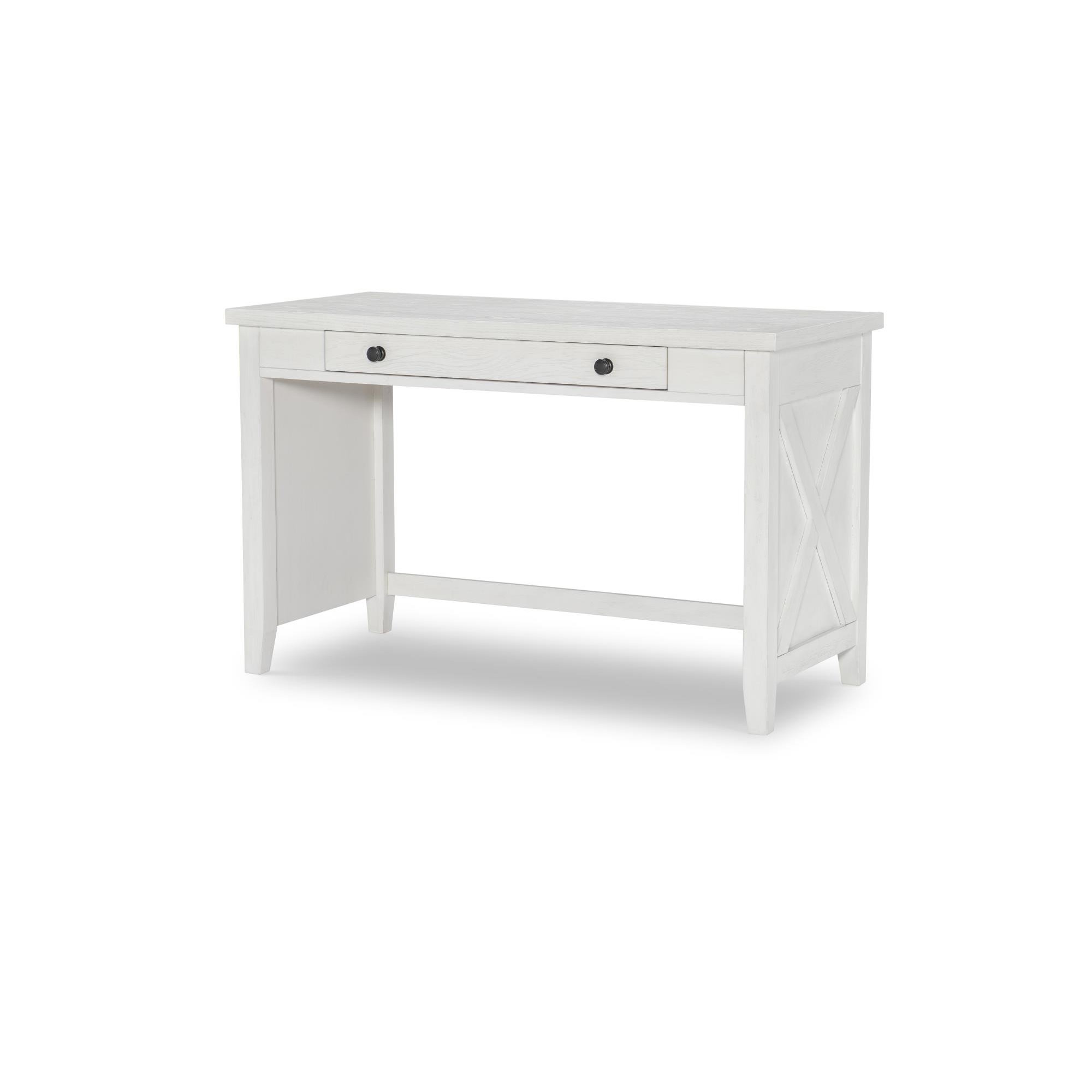 Flat Iron Desk/Vanity (1 Drawer, 2 Outlets & 2 USB Ports), White
