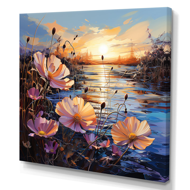 «Pink Morning Glory», art liquide sur fond de fleurs III sur toile, Toile tendue, H 36 po x l 36 po x P 1,5 po